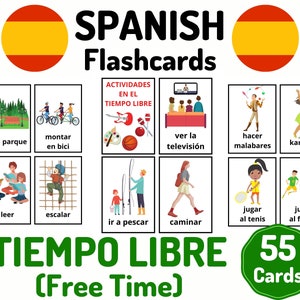 55 Spaanse Vrije Tijd Woordenschat Flashcards - Spaans leren - Thuisonderwijs op afstand - Spaanse kaartenset - Educatieve Flash Cards