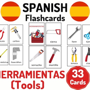 33 Spanish Tools Vocabulary Flashcards - Learning Spanish - Homeschool Distance Learning - Spanish Card Set - Educational Flash Cards