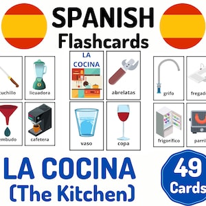 49 Spanish Kitchen Vocabulary Flashcards - Learning Spanish - Homeschool Distance Learning - Spanish Card Set - Educational Flash Cards