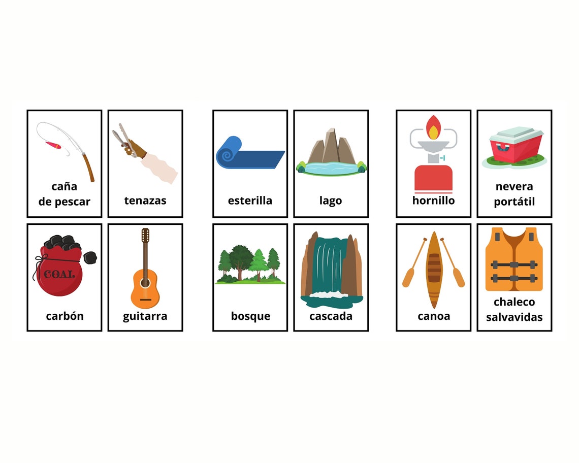 35 Spanish Camping Vocabulary Flashcards Learning Spanish Etsy Italia