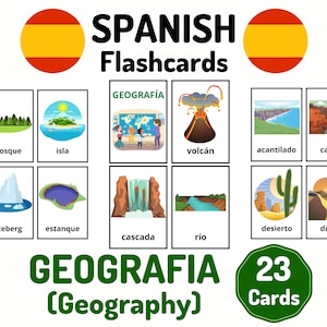 23 Spanisch Geographie Vokabelkarten - Spanisch lernen - Fernunterricht zu Hause - Spanisch Kartenset - Lernkarten