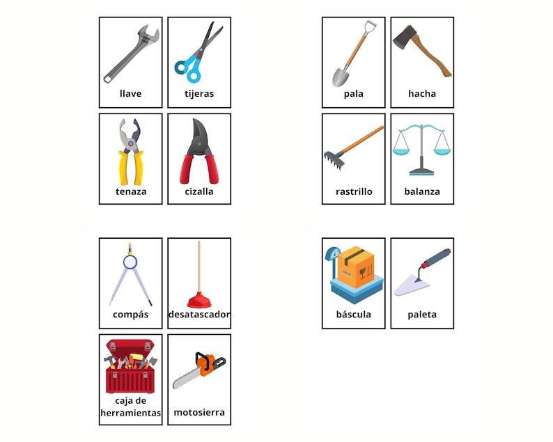 33 Spanish Tools Vocabulary Flashcards Learning Spanish Etsy