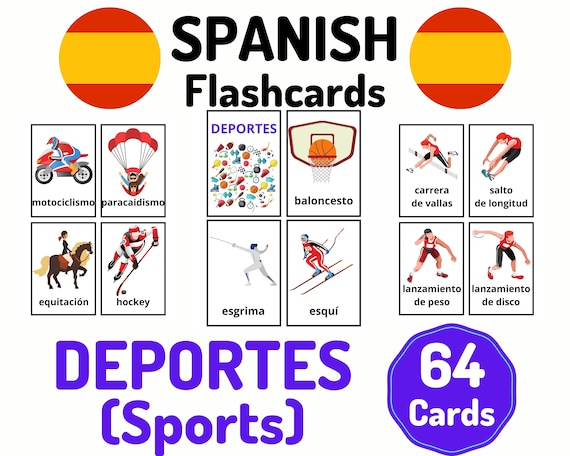 64 Spanish Sports Vocabulary Flashcards Learning Spanish Homeschool  Distance Learning Spanish Card Set Educational Flash Cards 