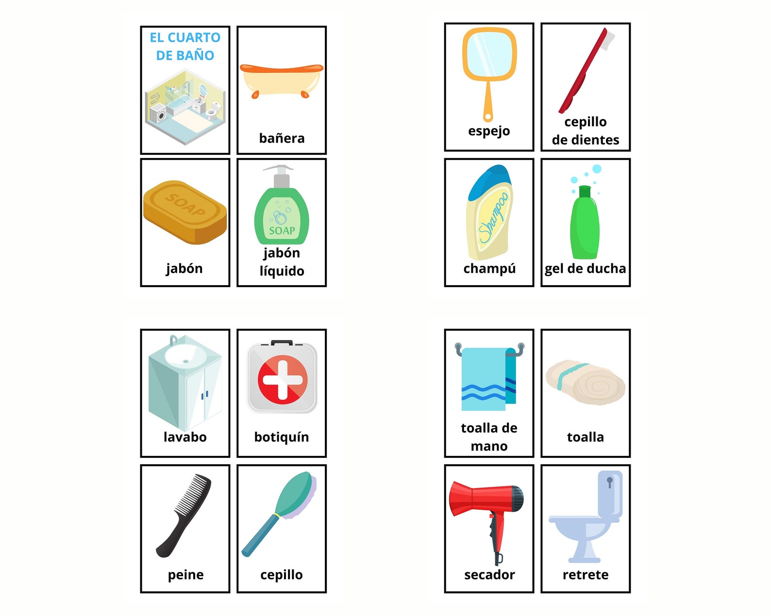 27 Spanish Bathroom Vocabulary Flashcards Learning Spanish Homeschool