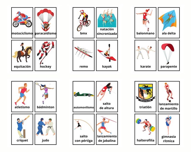 64 Spanish Sports Vocabulary Flashcards Learning Spanish Homeschool