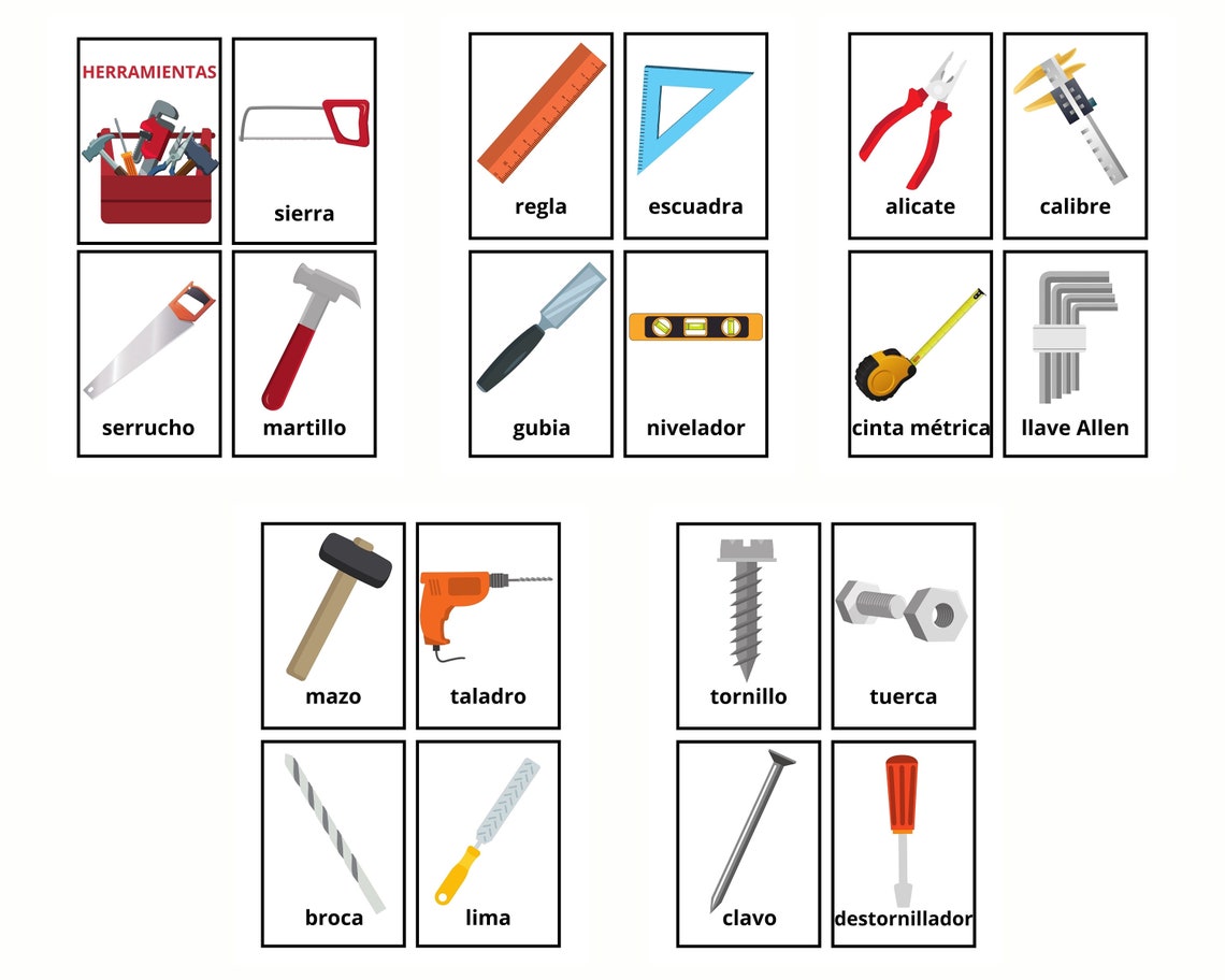 33 Spanish Tools Vocabulary Flashcards Learning Spanish Homeschool