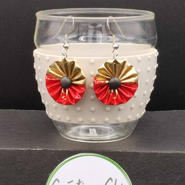 Mini boucles d'oreilles pour femmes en capsules aluminium, upcycling, légères, crochets argent 925 , plusieurs couleurs disponibles