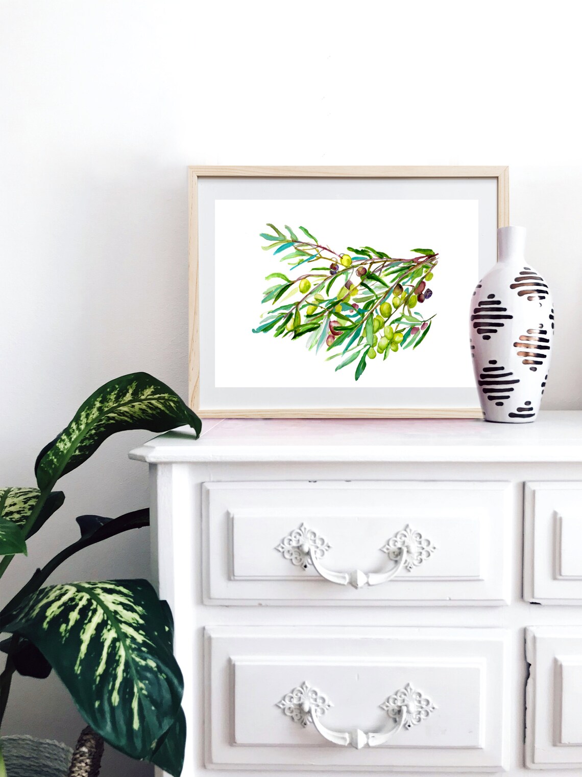 Olive Branch Botanical Print Pintable Wall Art Home Decor Etsy