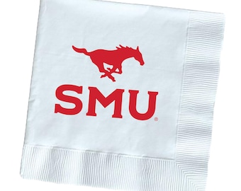 SMU Napkins - 20 Count - Officially Licensed Mustang White Beverage Napkins
