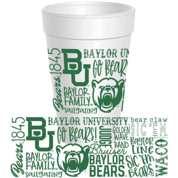 25 pack - Baylor - Traditions Font Wrap - 16oz Styrofoam Cups
