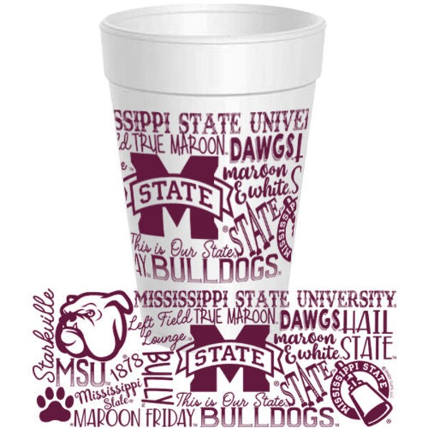 25 Pack - Mississippi State - Traditions Font Wrap - 16oz Styrofoam Cups