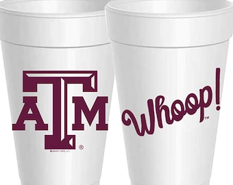 Aggie Cups - 25 Pack - Texas A&M University Whoop - Officially Licensed 16oz Styrofoam Cup - Great Grad Gift!