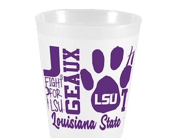 LSU Cups - 10 Pack 16oz - Officially Licensed Geaux Tigers Traditions Wrap Reusable Plastic for Grad parties, tailgating, game day and gifts