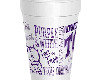 TCU Cups - 25 pack 16oz - Officially Licensed Texas Christian University Horned Frogs Traditions Wrap Disposable Styrofoam Cups