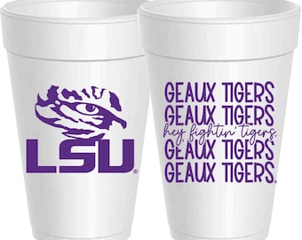 LSU Cups - 25 Pack 16oz - Officially Licensed Louisiana State University Fightin' Tigers Mirror Styrofoam Cups for Tailgating and Gifts