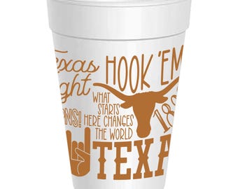 UT Longhorn Cups - 25 Pack - University of Texas Traditions Wrap - Officially Licensed 16oz Styrofoam Cups