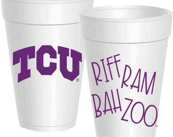 TCU Cups - 25 Pack - Texas Christian University Riff Ram Bah Zoo Officially Licensed 16oz Styrofoam Cups - Grad Party Supplies - Tailgating