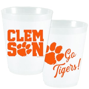 Clemson Cups - 10 Pack 16oz - Officially Licensed Clemson University Go Tigers Reusable Plastic Cups for Graduation Parties, Gifts, Tailgate