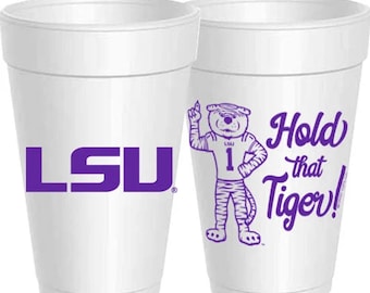 LSU Cups - 25 Pack 16oz  - Officially Licensed Louisiana State University Hold That Tiger Styrofoam Cups for Grad parties, Tailgating & Gift