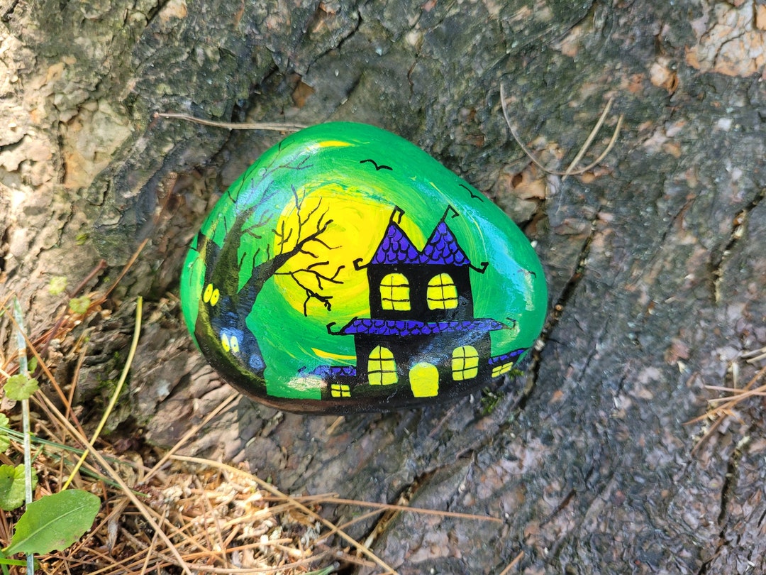 Haunted House Painted Rock Etsy