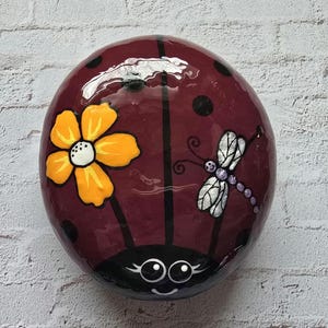Flower Ladybug Painted Rock