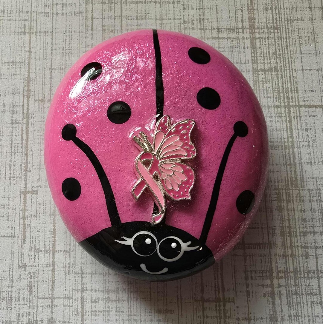 Breast Cancer Ladybug Painted Rock - Etsy
