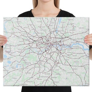Toile de carte des transports de Londres - Présentant les principales infrastructures de transport et les gares de Londres