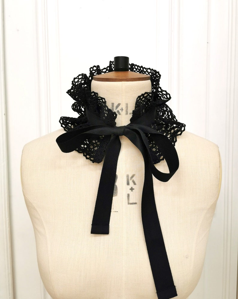 Detachable Cotton Lace Collar, Bow Collar, Lace Collar, Black Victorian