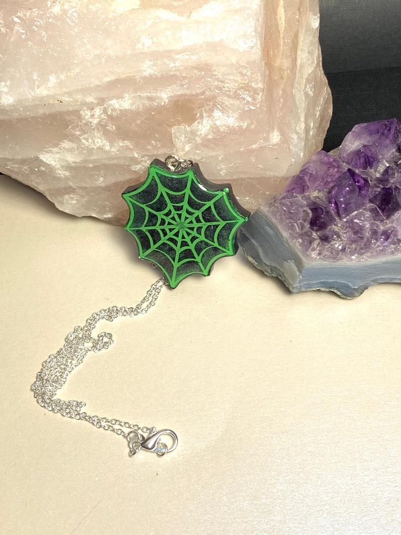 Black and Green Spooky Spider Web Necklace