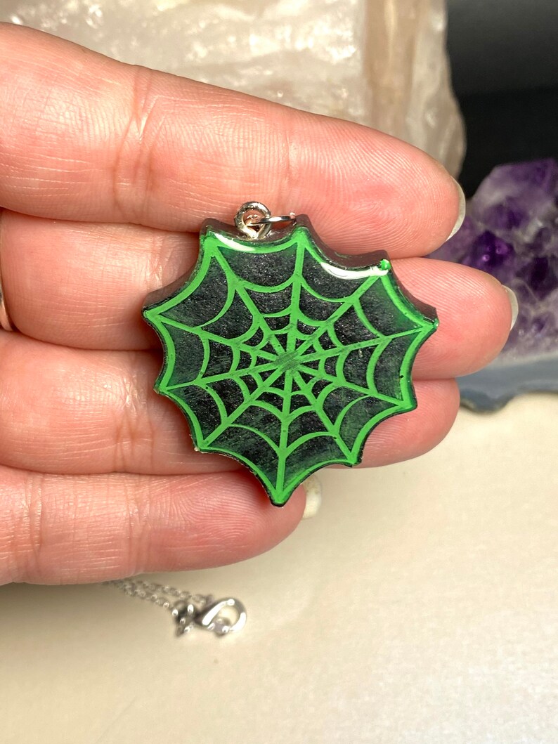 Black and Green Spooky Spider Web Necklace