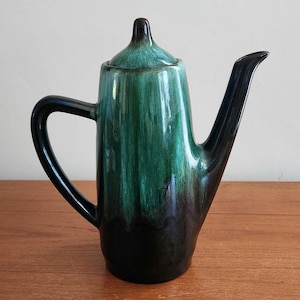 Vintage Blue Mountain Pottery Coffee Pot | MCM Green Drip Glaze |  BMP Canada