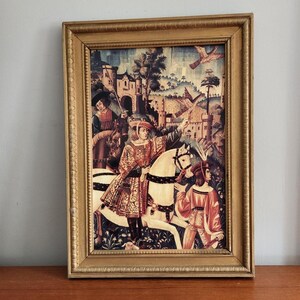 Par de azulejos de cerámica enmarcados de Villeroy & Boch / Reproducciones de tapices medievales / Chasse Flanders y La Dame à la licorne / Años 80