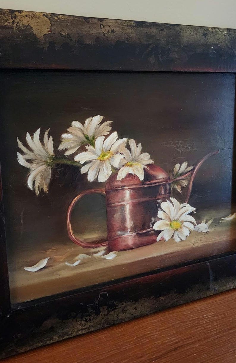 Original Floral Still Life Oil Painting on Wood | Framed and Artist ...