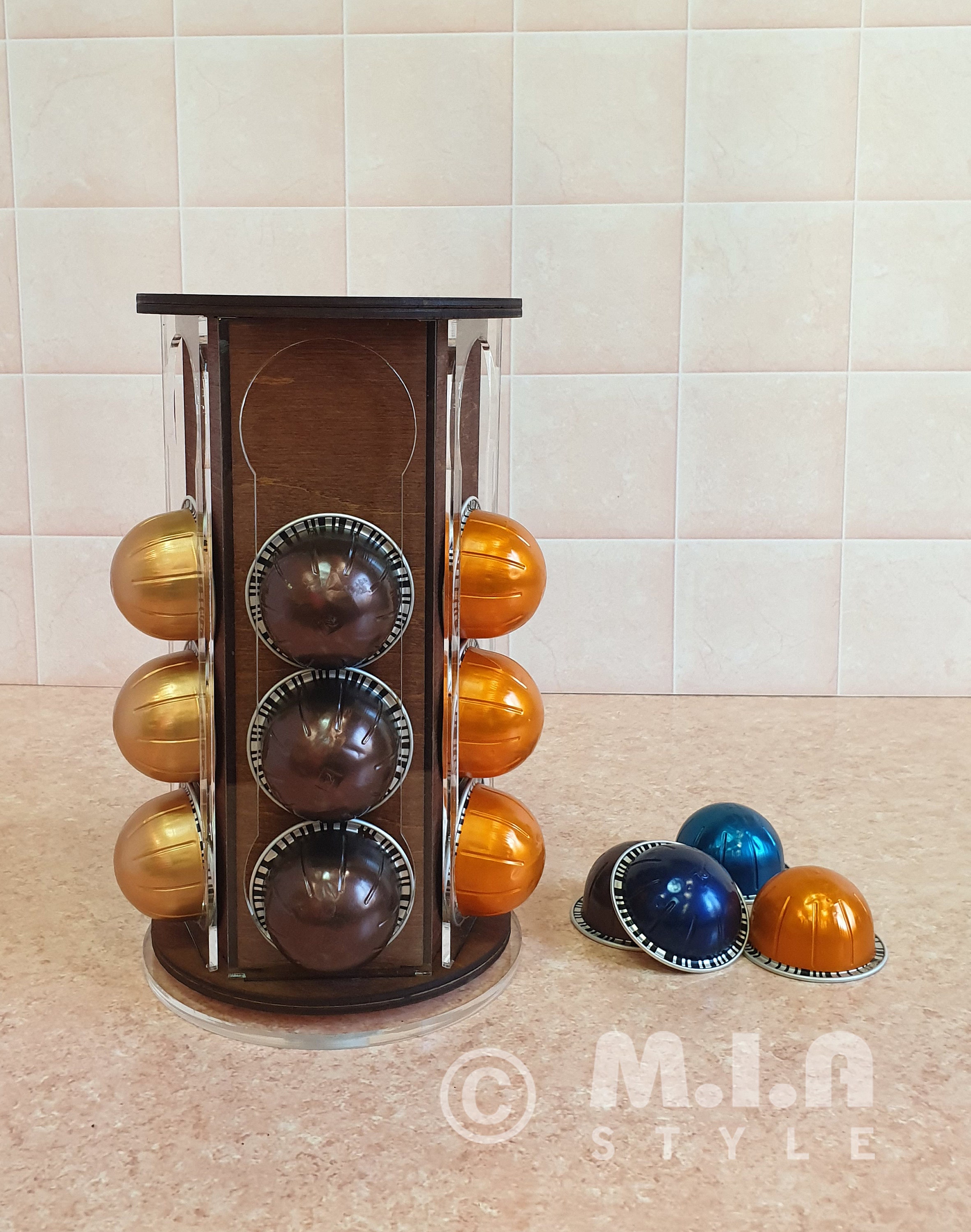 Passetas K Cup Holder Carousel,Rotary Coffee Pod Holder Compatible With 45 Nespresso Vertuoline Capsules Or K Cups And 45 Tea Bags,Coffee Bar Accessory