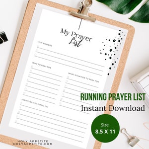 Running Prayer List-Printable Prayer List Template | Instant Download | 8.5 X 11 Letter Size | Christian Printables | Prayer Journal
