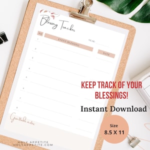 Printable blessing journal, digital blessing tracker, christian prints, keep track of your blessings, count your blessings journal