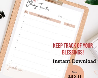 Printable blessing journal, digital blessing tracker, christian prints, keep track of your blessings, count your blessings journal