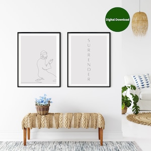 Surrender print, christian wall art, scripture wall art, surrender printables, Christian line art, minimal christian decor