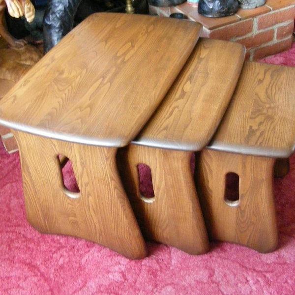 Lovely Set of Three Ercol Windsor Golden Dawn Finish Nest of Tables