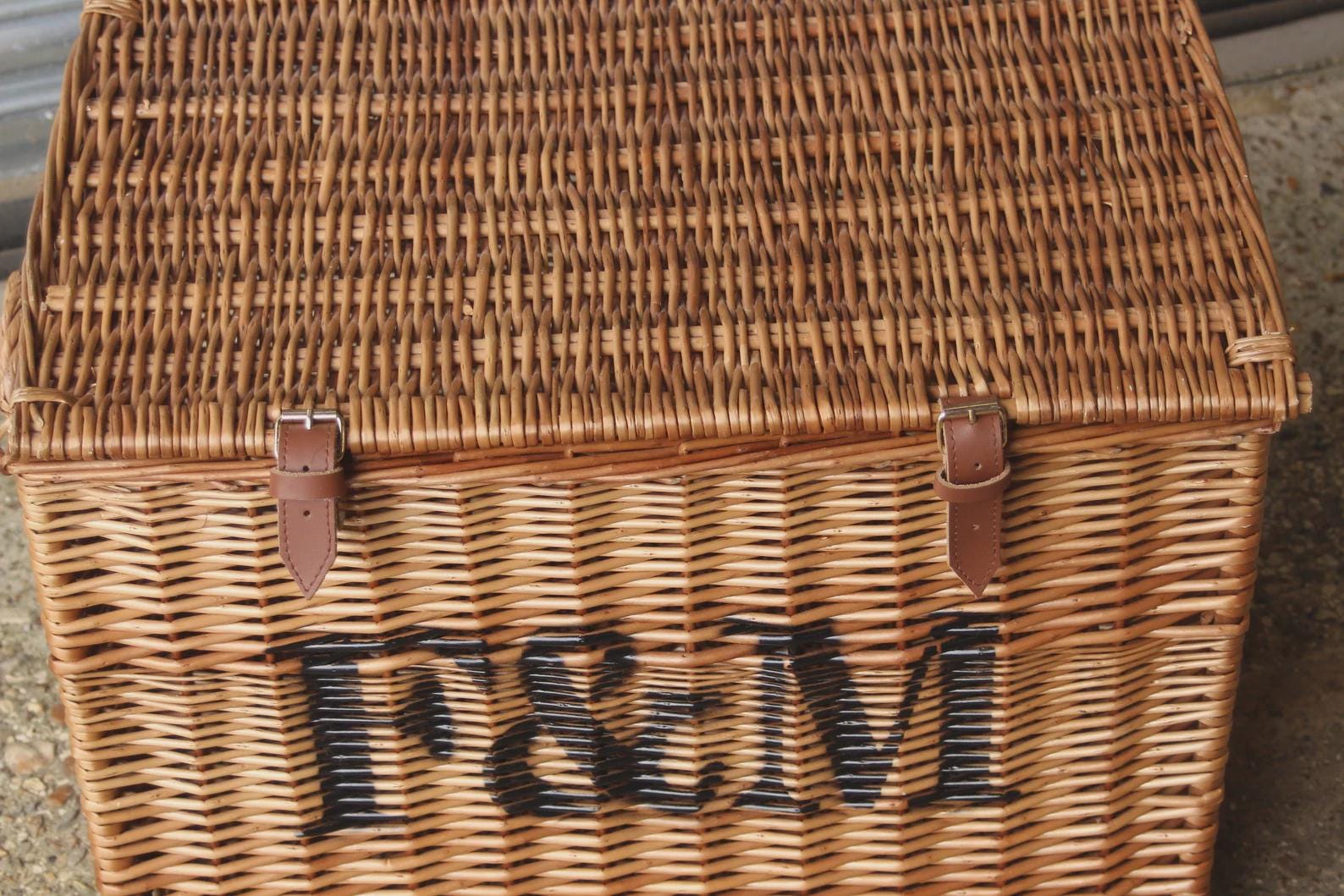 Large Fortnum and Mason F M Wicker Hamper Basket Trunk Toy Chest
