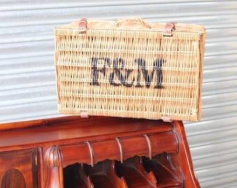 Excellent Medium Fortnum Mason F&M FM Hamper Wicker Picnic Storage Present Basket (we fa l B)