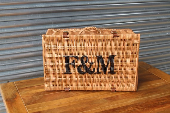 小物入れ F&M square basket with handle / ENGLAND Excellent Medium Fortnum Mason F&M FM Hamper Wicker Picnic Storage