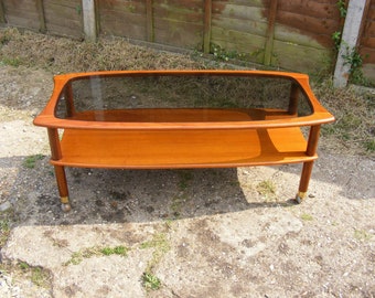 Vintage Retro Mid Century G Plan Coffee Table with Glass Top & Caster Wheels