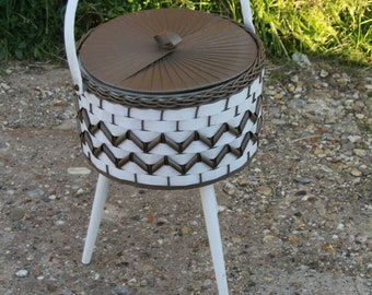 Vintage Retro Mid Century French Style Plastic Sewing Box Basket on Three Legs
