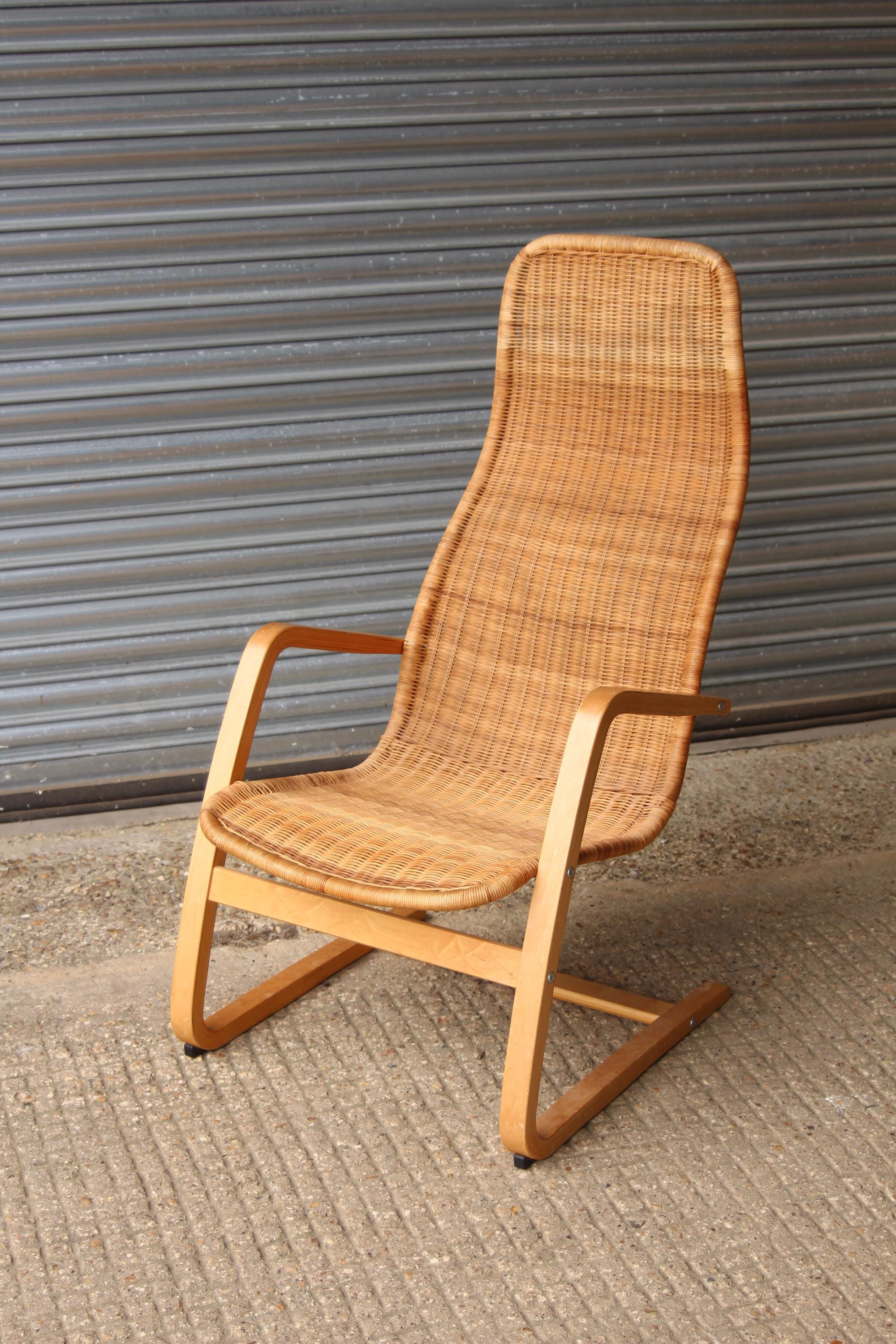 Vintage Retro IKEA 14552 Bent Plywood Rattan Armchair Cantilever