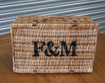 Excellent Medium Fortnum Mason F&M FM Hamper Wicker Picnic Storage Present Basket (al20/73)