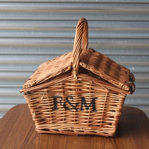 小物入れ F&M square basket with handle / ENGLAND Small Decorative Fortnum and Mason F M Hamper Wicker Picnic