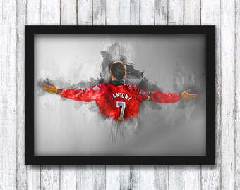 Eric Cantona - Manchester United - Premier League / David Beckham / Old Trafford / Alex Ferguson / Scholes / Wall Art - Framed / A4 / A3
