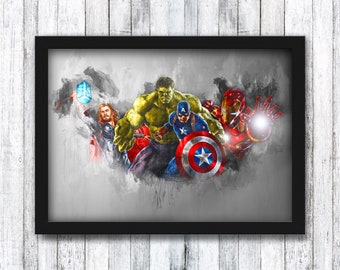 Avengers Assemble - Marvel - End Game / Thor / Hulk / Captain America / Iron Man / Spiderman / Superhero - Framed / A4 / A3