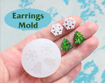 Silicone earrings mold "Christmas"  for resin and epoxy mould for jewelry "Christmas tree, Snowflake" for stud earrings